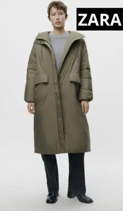 ZARA ザラ ロングダウンジャケット キルティングジャケット カーキ 美品