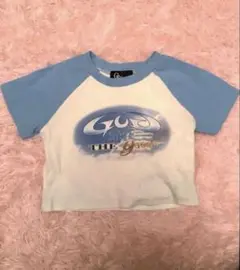 Y2K クロップドTシャツ リブ ラグラン 平成ギャル