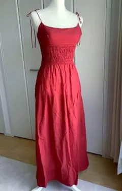 【完売】ZARAギャザー切替ロングワンピース レッド XSサイズ 美シルエット