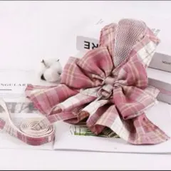 ペット用ハーネス リードセット チェック柄 ピンク リボン 犬 猫　Sサイズ