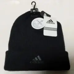 ａｄｉｄａｓアディダスオリジナルスオールブラック黒刺繍ニットキャップ帽フリー新品