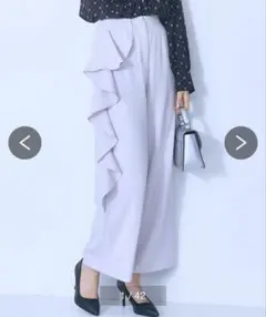 【新品タグ付】4L 大きいサイズ フリルワイドパンツ ライトグレー 股下70cm