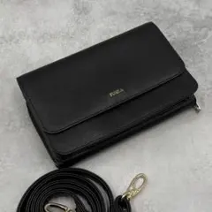 極美品✨フルラ ウォレットショルダーバッグ リーヴァ レザー ブラック