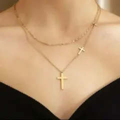 ステンレス　2連ネックレス　十字架　クロス　マリア　結婚式　卒業式　入学式