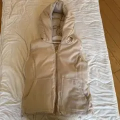 PLST フード付きダウンベスト Lサイズ ベージュ2Way