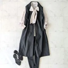 ミズイロインド　ロング ジレ　テーラード　ダークグレー　秋　羽織