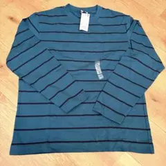 ★新品★UNIQLO ユニクロ ボーダー 長袖 Tシャツ 緑 Ｍ　綿100%