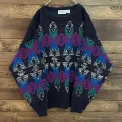 【オーバーサイズ】古着　ニットセーター　クルーネック　XL マルチカラー