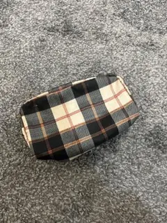 LeSportsac レスポ チェック柄 ポーチ 黒×アイボリー×オレンジ