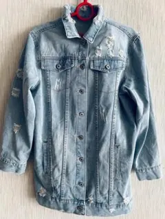 ライトブルー　ダメージデニムジャケット　Gジャン　ジャケット