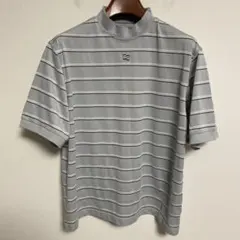 adidas ボーダー ハイネック半袖ドライシャツ ポリエステル100% M