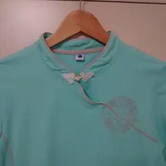 太極拳　ウェア　刺繍入り 五分袖カットソー　 ミントグリーン