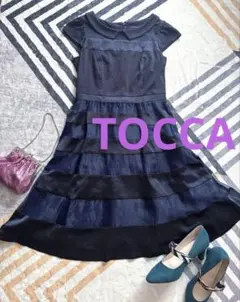 ◆TOCCA◆ネイビー 襟付き　ワンピース　ボーダー　半袖　紺色　最終値下げ
