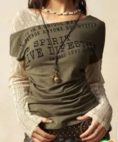 レース袖カットソー