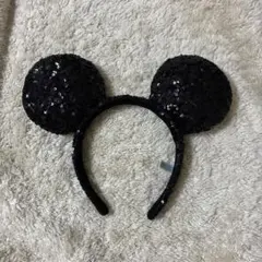 ミッキー耳カチューシャ 黒 スパンコール付き