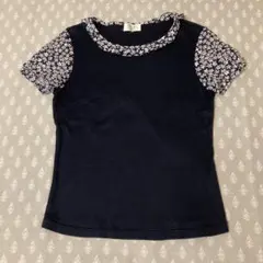 美品　opti 花柄フリル 半袖カットソー ネイビー　かわいい♡のサムネイル