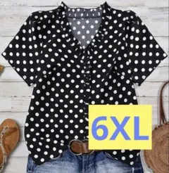 6XL ドット柄 フリルネック 半袖カットソー