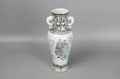 中国古美術 清時代 粉彩人物詩文双耳花瓶 花入 花器 唐物 FL29-2 中国古美術 清時代 粉彩人物詩文双耳花瓶 花入 花器 唐物 FL29-2