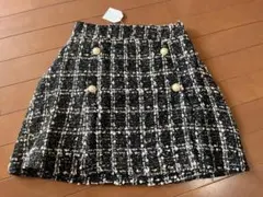 未使用　未使用　ツイード　ミニスカート　 パールボタン チェック柄 ブラック