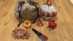 新品未使用の和柄巾着バッグと装飾品セット