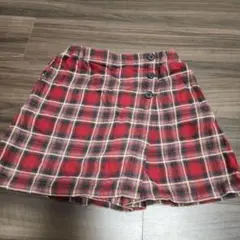ユニクロ　赤　チェック　スカートみえショートパンツ