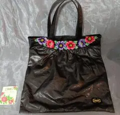 FEILER 花柄刺繍 ハンドバッグ 黒