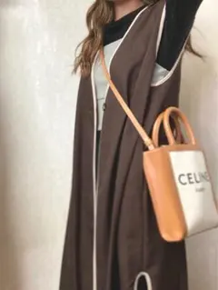 レディース　ロングジレ　ベスト　パイピング　茶色　フリーサイズのサムネイル