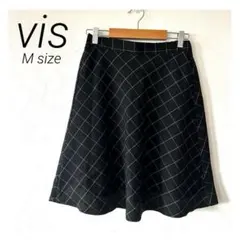 フレアスカート ブラック・ホワイト チェック柄　visヴィス