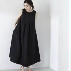 NATURAL BEAUTY BASIC バックオープン 黒ロングワンピース 春