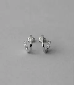シルバーカラー ビジュー フープピアス　ete