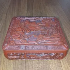 堆朱 文箱 雷紋山水楼閣人物図 彫刻 漆箱 - メルカリ