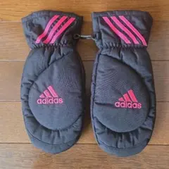adidas 裏起毛 ミトン 黒×ピンク 美品
