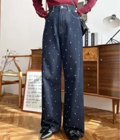 パール＆ビジュー＆ラインストーンデニムパンツ