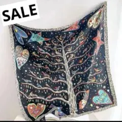 新生活　レディーススカーフブルー　木ハート 星 モチーフ ハッピースカーフ　新品