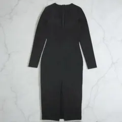 バストVカット ワンカラー ミディアムドレス ブラック キャバドレス