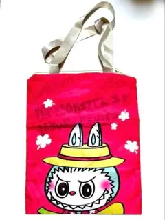 LABUBU トートバッグ ピンク ラブブ キャラクター柄 ファスナー付き