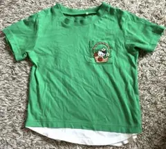 キッズ　Tシャツ　110 グリーン　いちご　ねこ　ワッペン