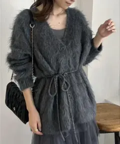 マシュマロ女子 ロングカーデ NICE CLAUP チャコール グレー