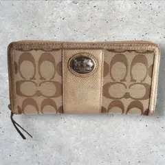 中古【 COACH 】 コーチ ラウンドジップ長財布 シグネチャー柄 ブラウンのサムネイル