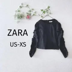 【ZARA】 プルオーバー （US-XS） ブラック シャーリング袖 ショート丈