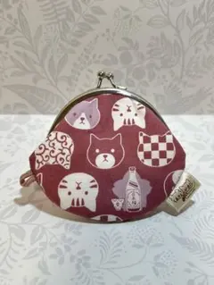 がま口　小銭入れ　コインケース ハンドメイド(猫　お酒柄)⑥