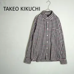 タケオキクチ　チェック柄ネルシャツ　M　パープル系　カジュアルのサムネイル