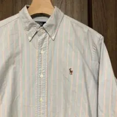 ポロ by ラルフローレン ストライプ BDシャツ M 水色 ハミルトン