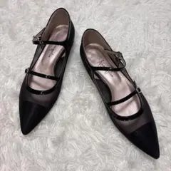 【極美品】銀座かねまつ メッシュポインテッドトゥパンプス 黒 24cmのサムネイル