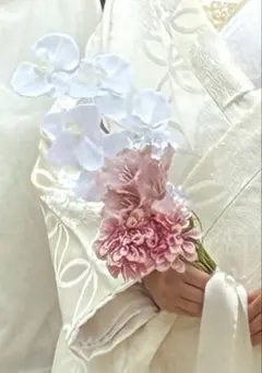 和装ブーケ　ウェディング　造花　胡蝶蘭　　ホワイト　ピンク　前撮り