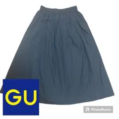 【GU】タックフレアミディスカート M  ブラック ウエストゴム 春夏秋