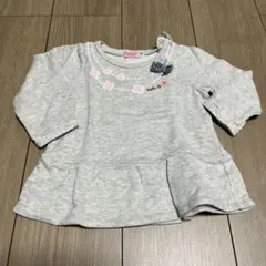 ミキハウス　グレーの花柄長袖Tシャツ　80サイズ