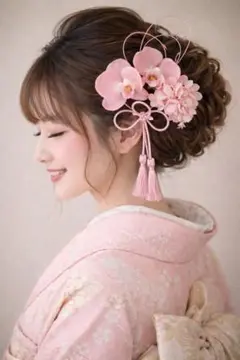 成人式前撮り　卒業式　結婚式　髪飾り　胡蝶蘭　プリザーブドアジサイ