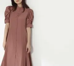 ナチュラルビューティーベーシックピンク ブラウン　ロングワンピース 半袖 フレア