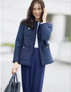 【美品】PLST プラステ ツイードミドルジャケット　Lサイズ